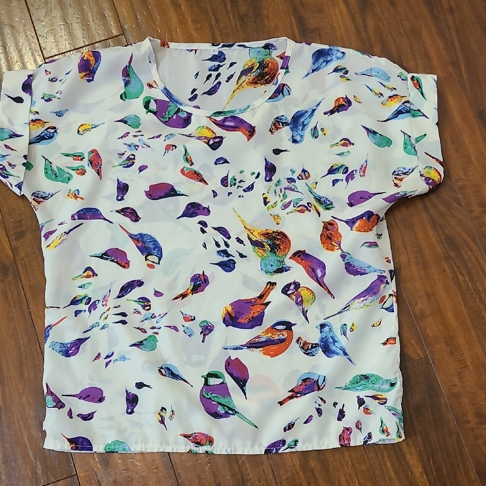 Colorful Bird Print Blouse